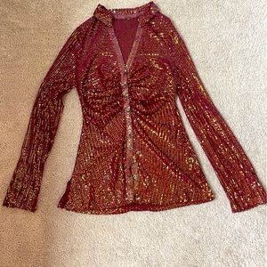 Free People Sequin Button Up Top Size M